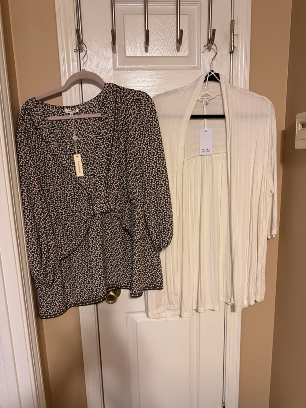 Max Studeo Blouse with Floral Print and Rose and Olive sweater